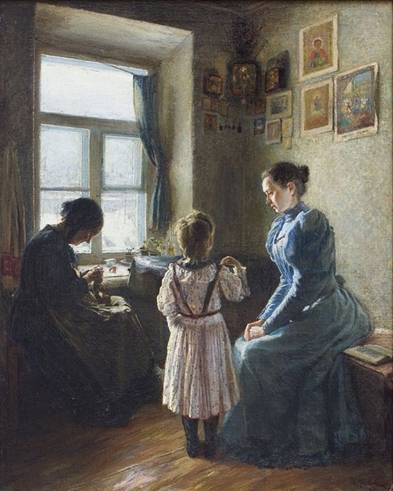 Детская молитва. Художник: И. Матвеев. 1895 г.